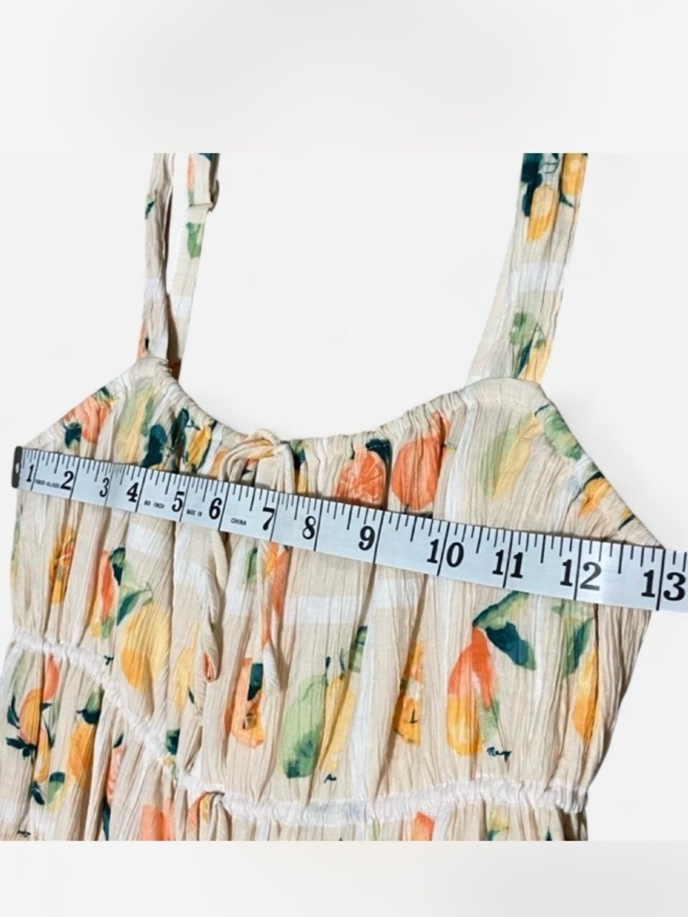 Abercrombie & Fitch Ruched Cream Floral Tie-Front Dress with Citrus Accents - Picture 3 of 6